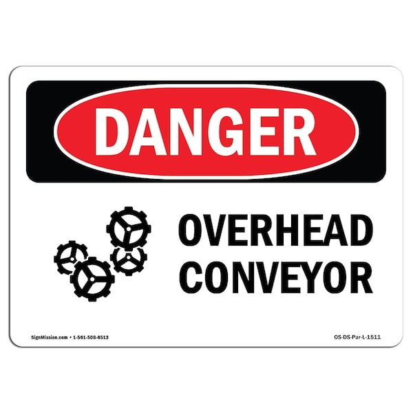 OSHA, Overhead Conveyor, 18in X 12in Rigid Plastic, 18" W, 12" H, Landscape, OS-DS-P-1218-L-1511